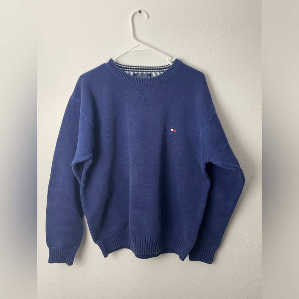 Tommy Hilfiger Thick Knit Cotton Crewneck Pullover Blue